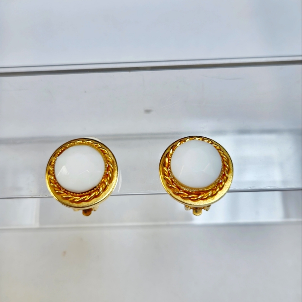 White Cabochon Clip Ons
